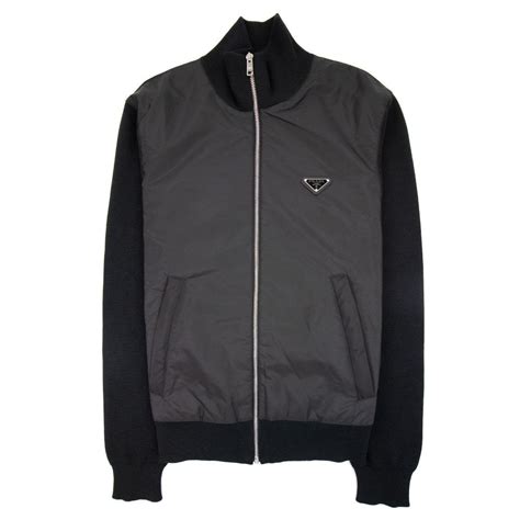 Prada Nylon + Wool Zip Cardigan Black 